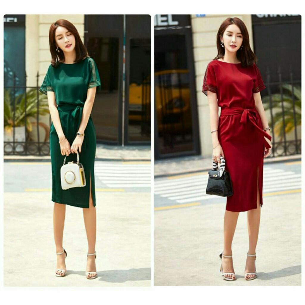 Đầm nữ Eo Thun Xẻ Đùi Kèm dây Thiết Kế Cao Cấp