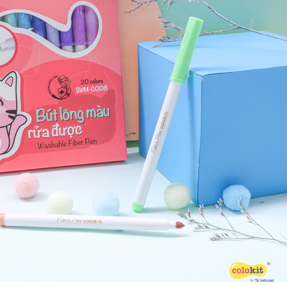 Bút lông 20 màu Pastel Washable Fiber Pen Thiên Long Colokit SWM-C008 - Bút lông màu rửa được