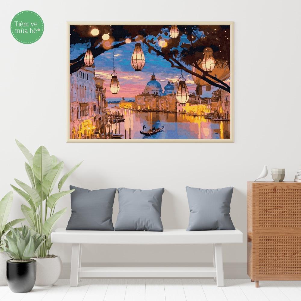 Tranh số hóa  - Đèn lồng đêm Venice đã căng khung 40x50cm 28 màu