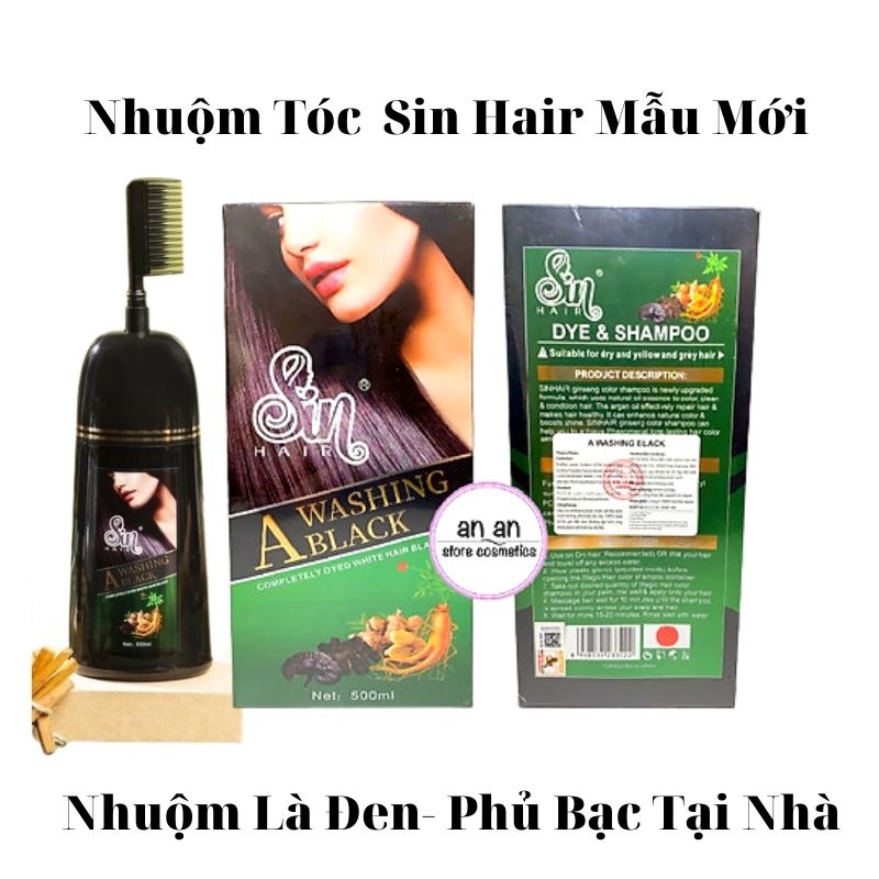 Dầu Gội Nhuộm Tóc Tại Nhà Sin Hair 500ml Mẫu Mới Không Lược - Dầu Gội Nhuộm Tóc Nhân Sâm Nhật Bản Giúp Phủ Bạc Đen Tóc - Nâu Tóc Tặng Kèm 01 túi Muối Ngâm Chân Thư Giãn