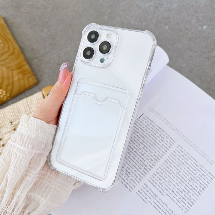 Ốp Lưng Cài thẻ Cho iPhone 14 Pro Max, 14 Pro, 13 pro Max, 13 Pro, 12 Pro Max, 12 Pro, 11 Pro Max, Xs Max Trong suốt, bảo vệ camera, cài thẻ tiện lợi