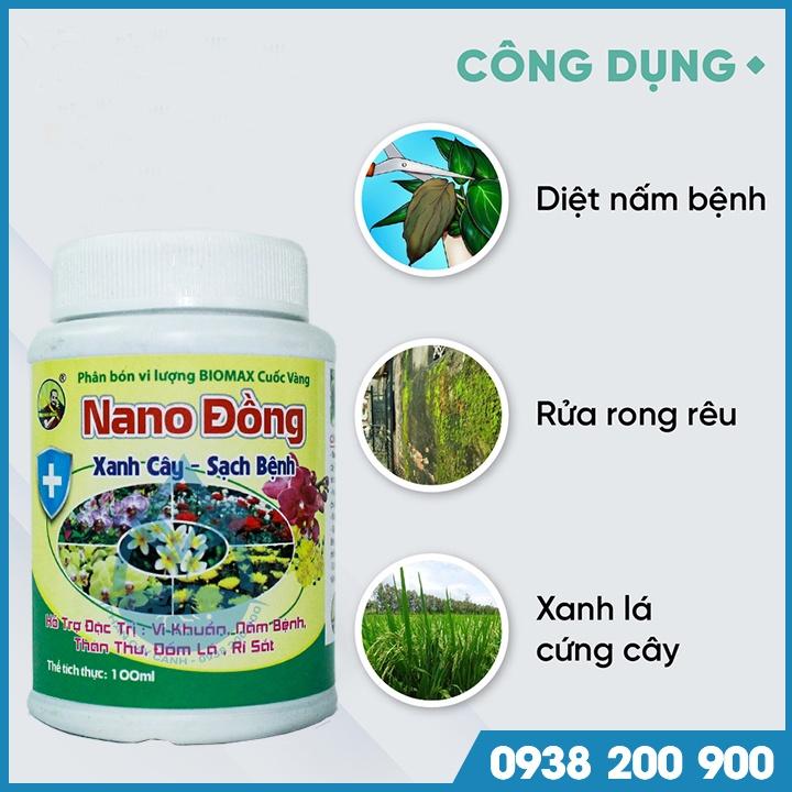 Nano Đồng Diệt nấm bệnh cho cây trồng, xử lý rong rêu, giúp xanh lá, cứng cây - chai 100ml