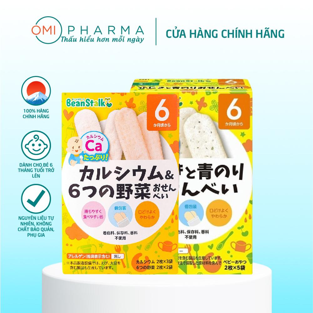 Bánh Gạo Ăn Dặm Rong Biển & Bánh Gạo Bổ Sung Canxi và 6 Loại Rau Củ Cho Trẻ Từ 6 Tháng Beanstalk (Hộp 5 gói x 2 miếng)