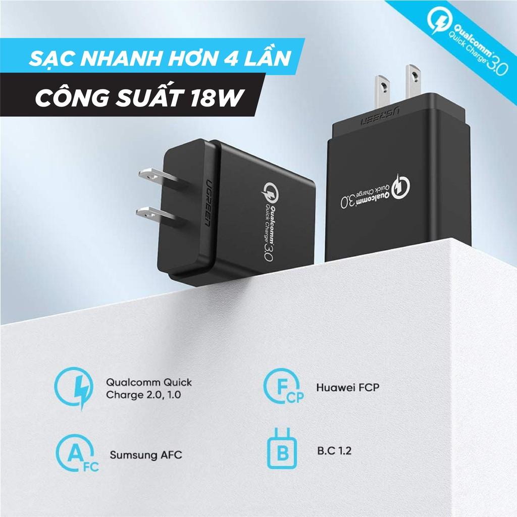 Cốc sạc nhanh QC3.0 18W chân cắm chuẩn US UGREEN 20904 - Hàng Chính Hãng