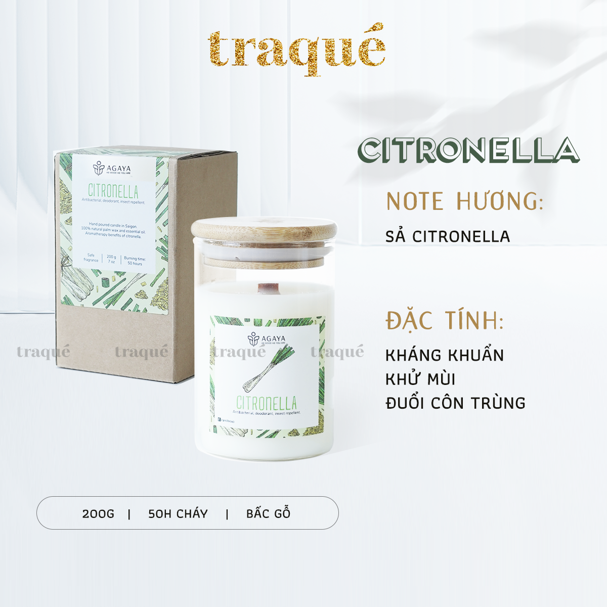 Nến thơm tinh dầu cao cấp không khói an toàn Candle Cup - CITRONELLA/SẢ JAVA - M - 200G (CÓ NẮP)