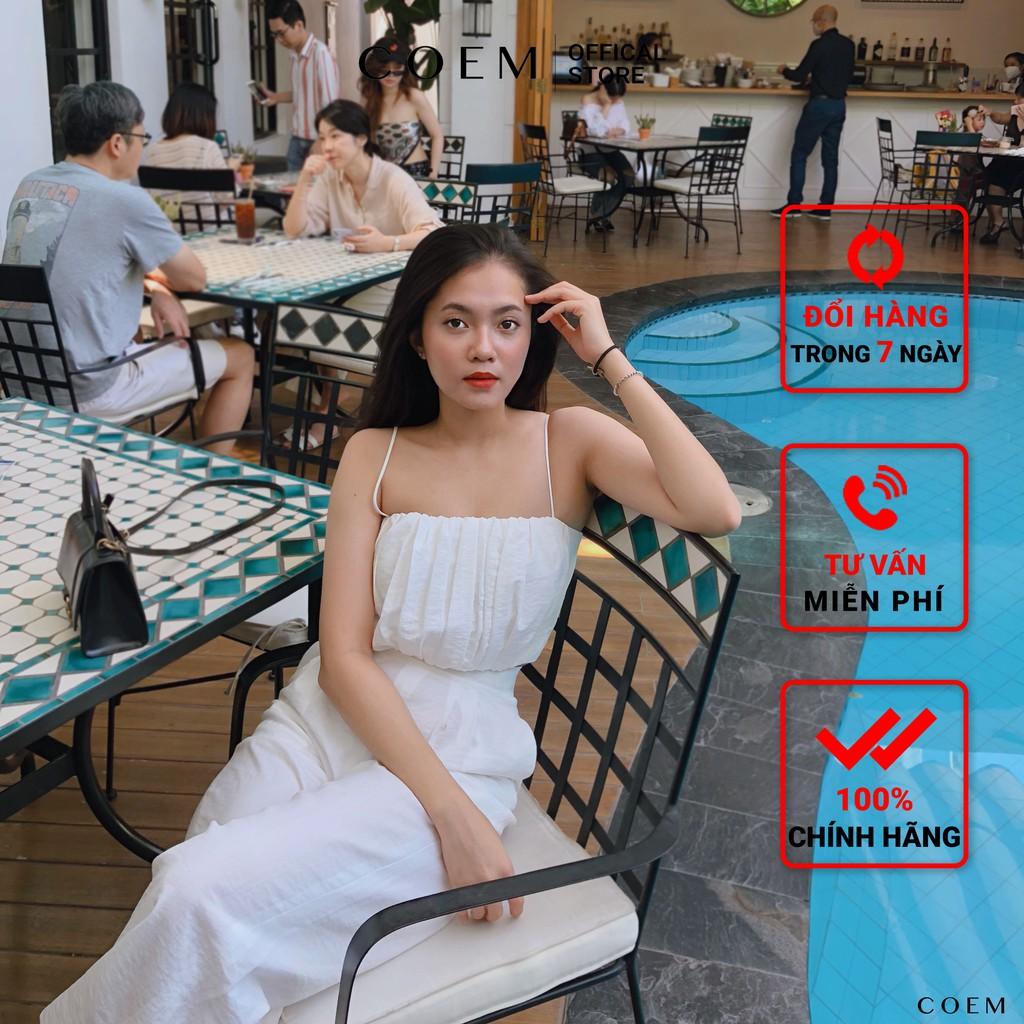 Áo Hai Dây Xếp Li Màu Trắng Chất Liệu Linen Co Em Thiết Kế Cao Cấp