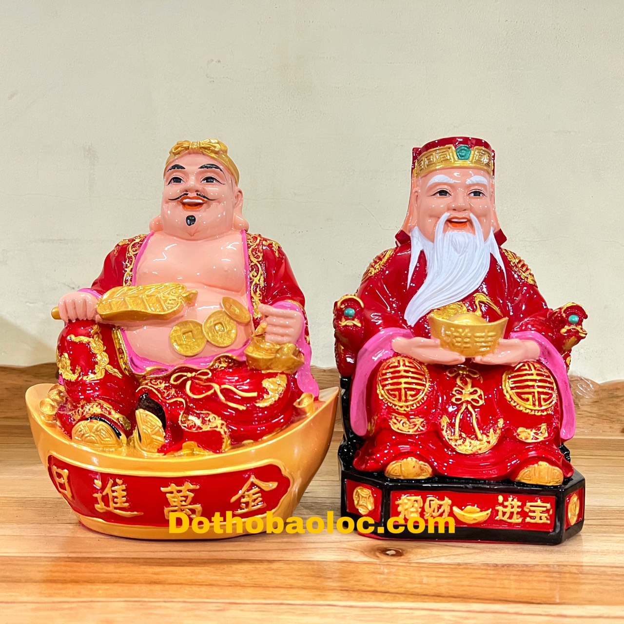 Tượng Thần Tài Thổ Địa sơn đỏ 26cm