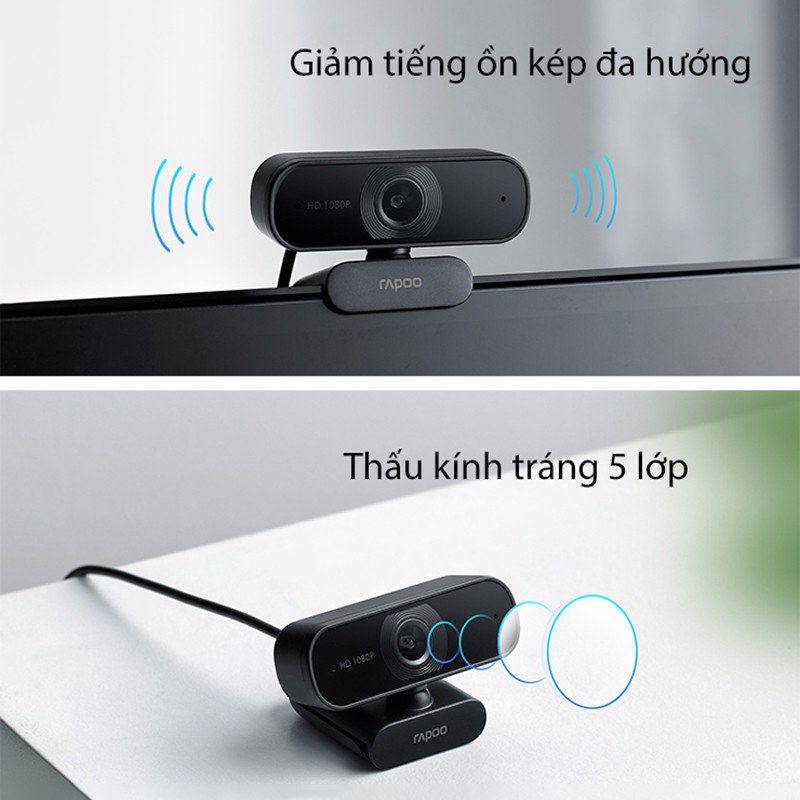 Webcam HD 1080P, góc 95° siêu rộng, tự động lấy nét, tích hợp micro - Rapoo C260 - Hàng chính hãng