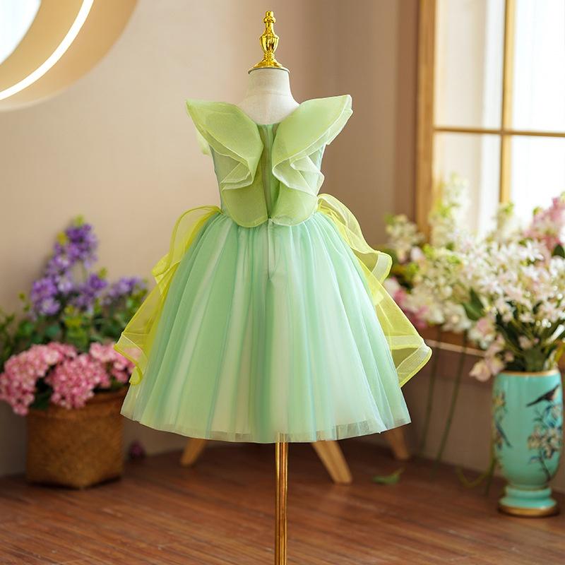 Đầm voan công chúa cho bé gái đính hoa màu xanh dự tiệc đẹp từ 15-35kg hàng Quảng Châu cao cấp0