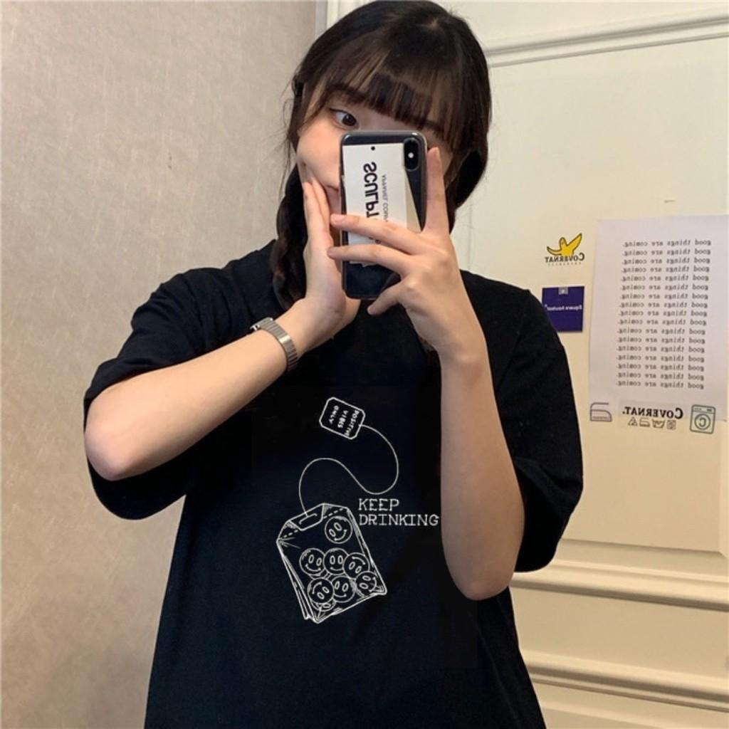 Áo thun tay lỡ KEEP DRINKING phông Unisex nam nữ tee oversize form rộng pull Ulzzang Streetwear Hàn Quốc vải mềm