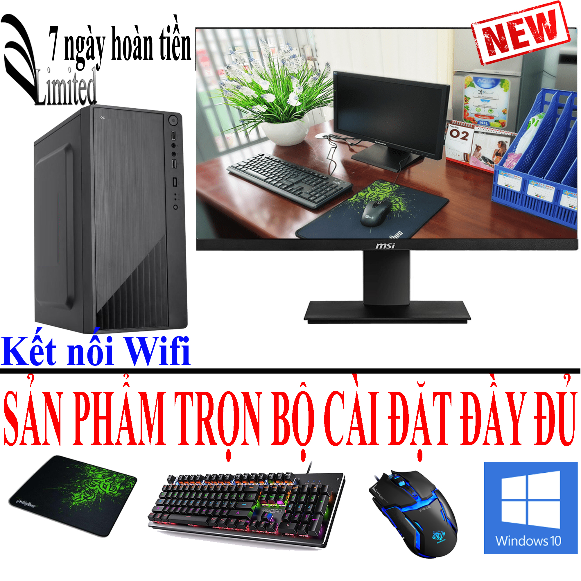 Bộ máy tính để bàn VLimited Văn Phòng, Học tập Intel H81/G3220/4G/SSD sản phẩm trọn bộ - Hàng chính hãng