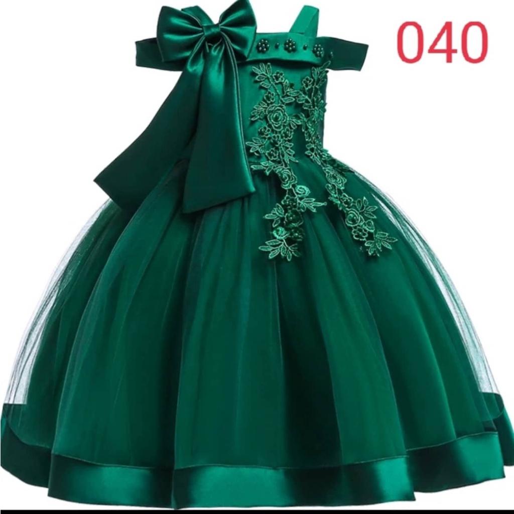 Váy công chúa cho bé dự tiệc sinh nhật thôi nôi, xanh trễ vai họa tiết, size 7kg-̣̀40kg