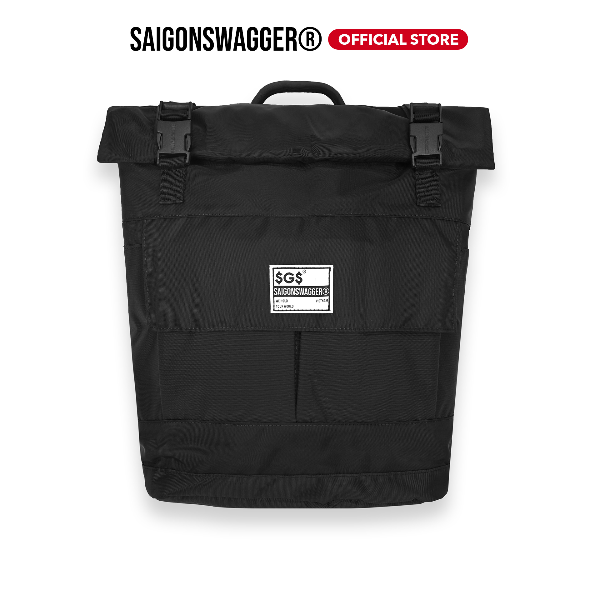 Balo Quấn 2 Khóa Đen SAIGON SWAGGERSGS Rolltop 2.0 Backpack-Ngăn Chống Sốc Laptop 15.6 inch