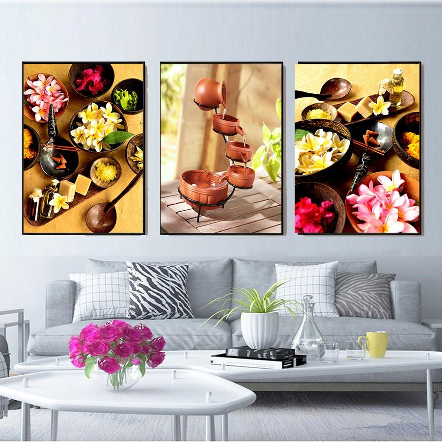 Bộ ba tranh trang trí spa hút tài lộc về nhà - tráng gương cao cấp