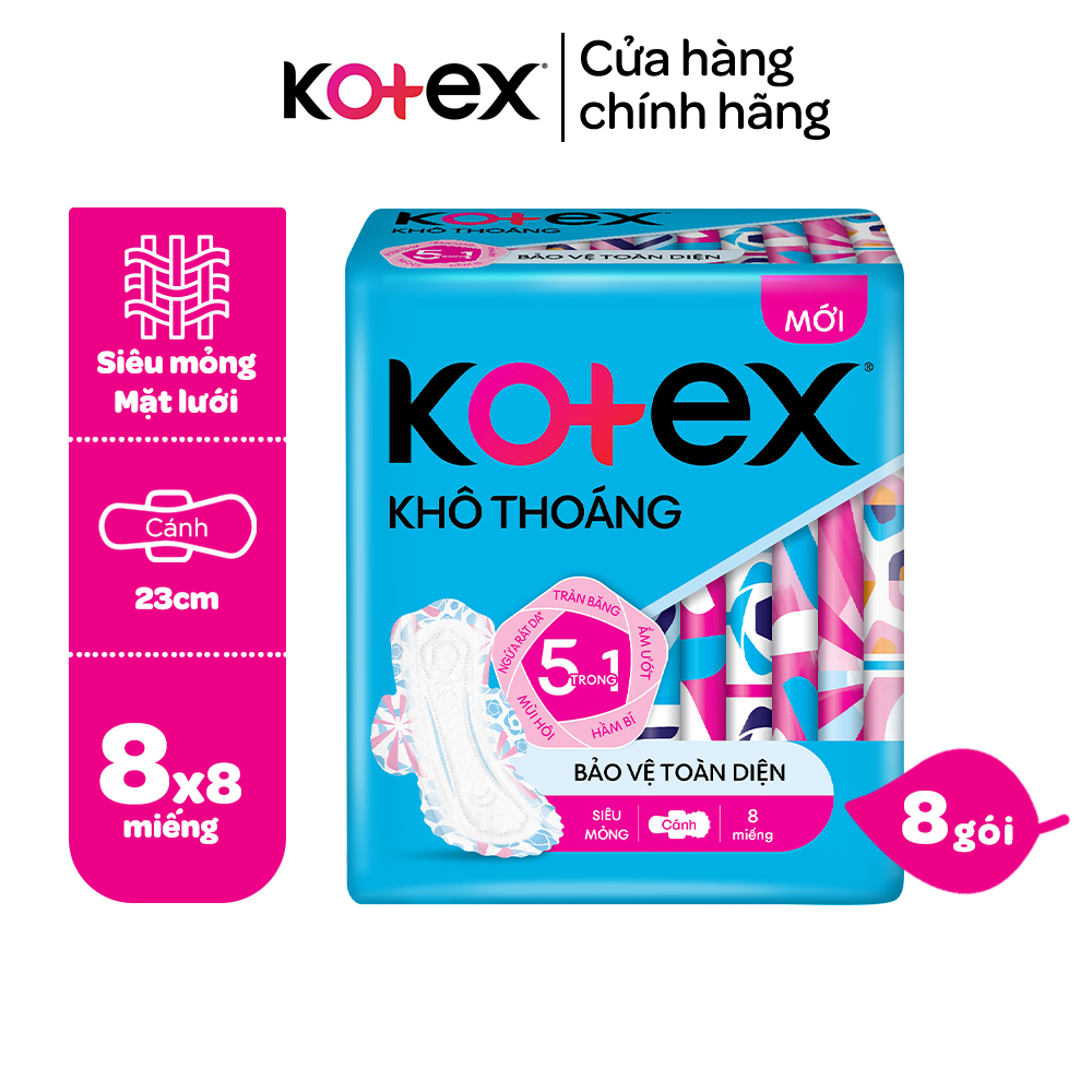 Lốc 8 gói băng vệ sinh Kotex khô thoáng siêu mỏng (8M/gói)