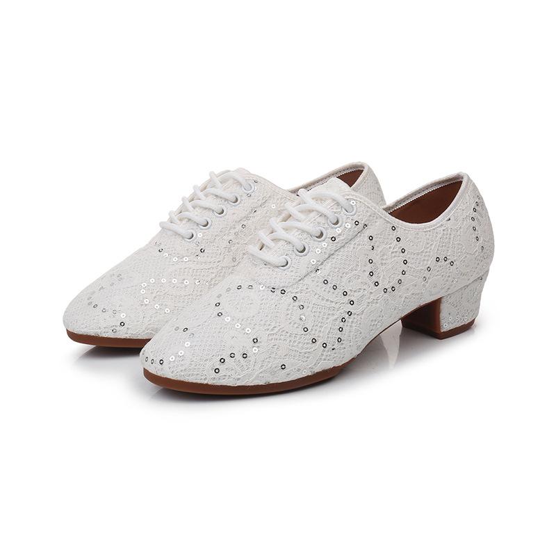 Giày thể thao khiêu vũ Phụ nữ Giày nhảy Latin Latin Modern Tango Dance Shoes dành cho phụ nữ Giày nhạc jazz màu đen trắng gót chân 3/5cm Color: 3cm outdoor white Shoe Size: 38