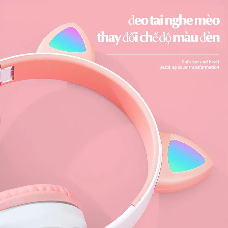 Tai nghe headphone máy tính tai mèo không dây bluetooth phát quang có micro thích với tất cả các loại điện thoại