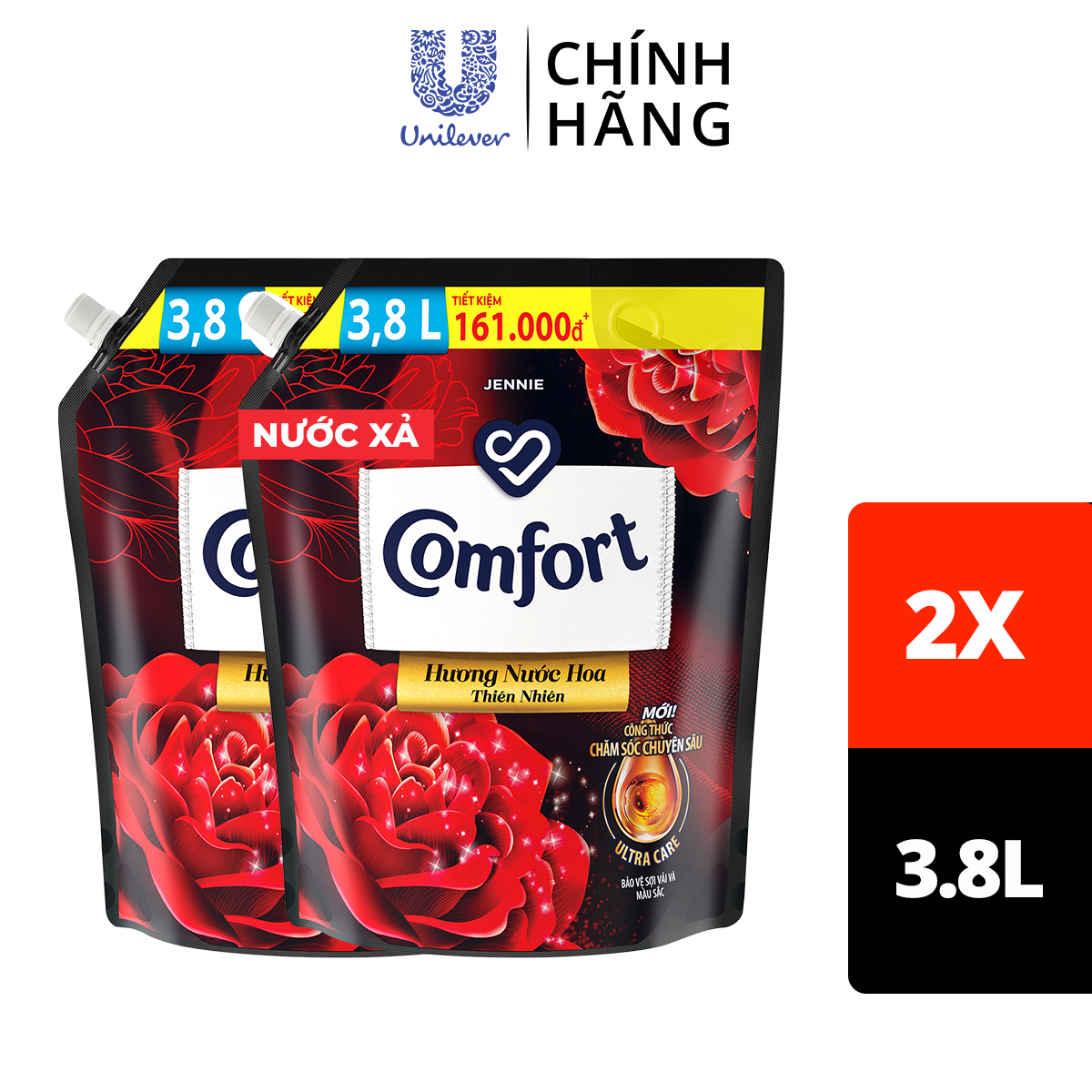 Combo 2 Túi Nước xả làm mềm vải Comfort Hương Nước Hoa Thiên Nhiên Jennie Túi 3.7L