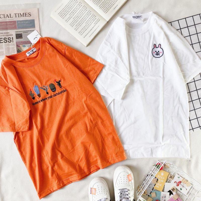Áo thun ngắn tay thêu hình ulzzang - ẢNH THẬT