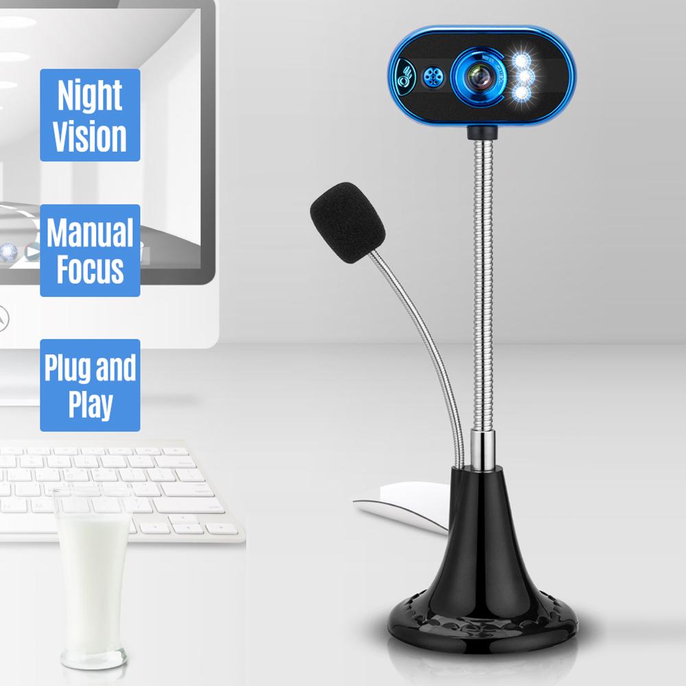 Webcam Ánh sáng ban đêm với micrô Tương thích với máy tính để bàn 480P USB Plug and Play