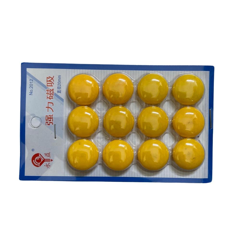 Vỉ nam châm 12 viên đính bảng từ màu vàng kích thước 20mm