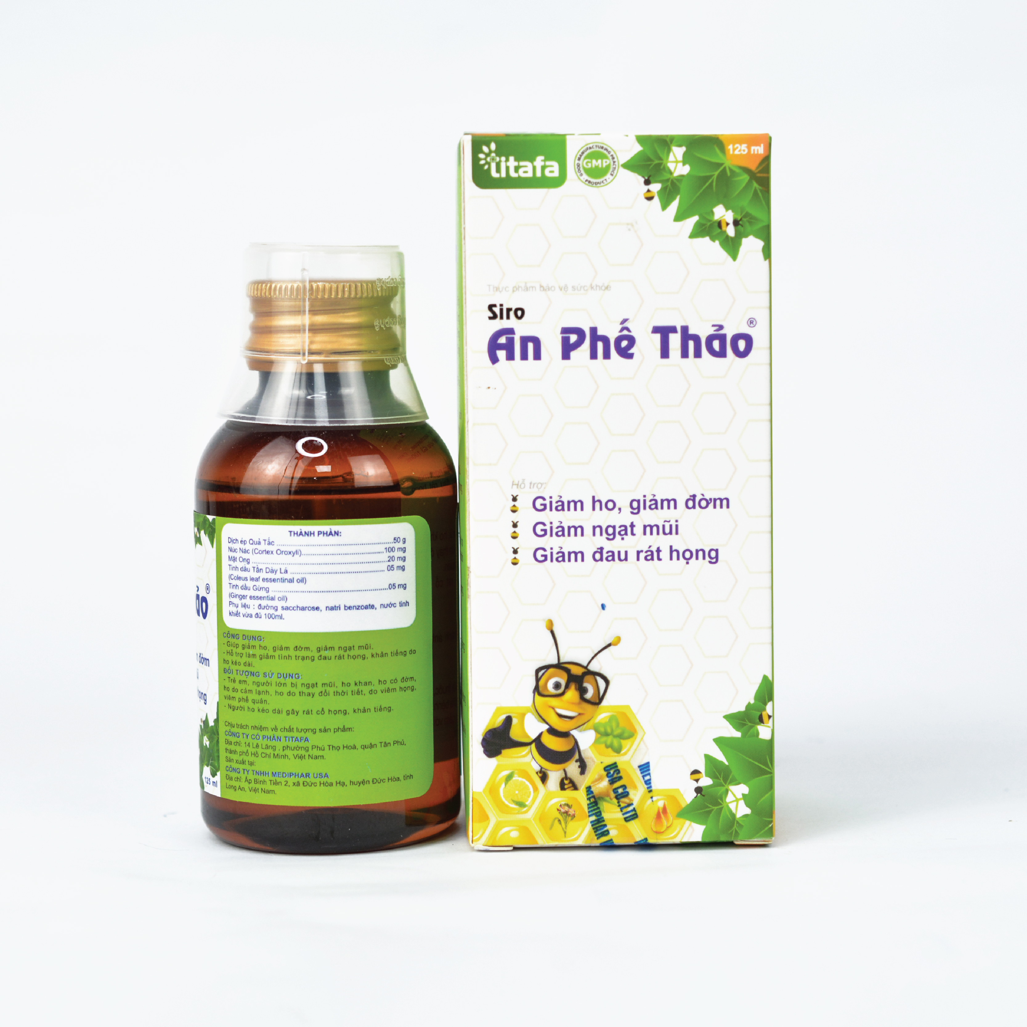 SIRO HO AN PHẾ THẢO - Giúp giảm ho, tiêu đờm, giảm ngạt mũi, giảm đau rát họng, khản tiếng (Chai 125ml) [Chính hãng TITAFA]