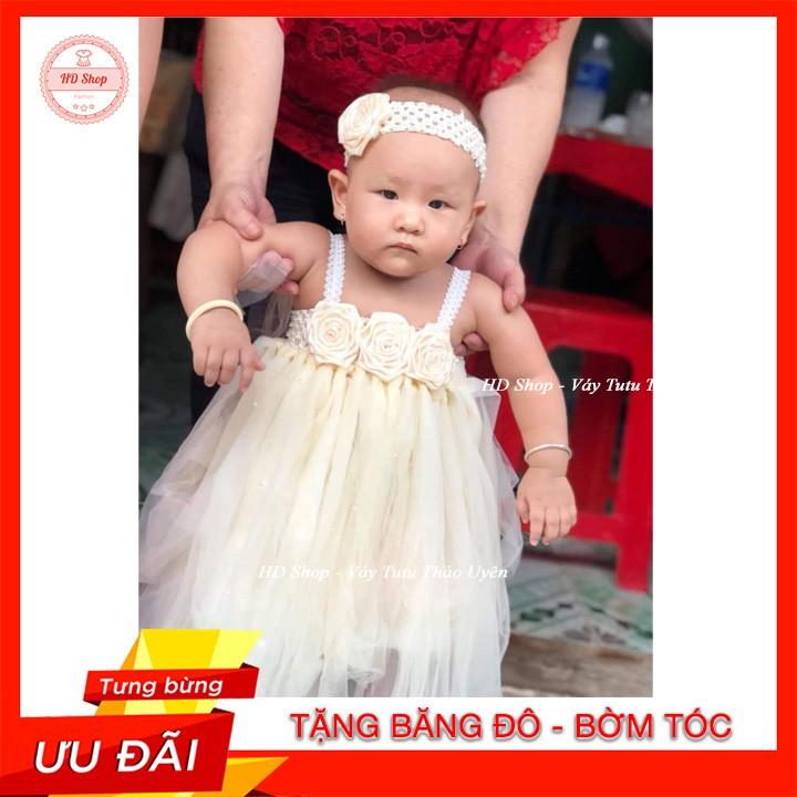 Đầm công chúa cho bé ️FREESHIP️ Đầm công chúa hoa cuốn kem đính đá cho bé gái 0 đến 6 tuổi