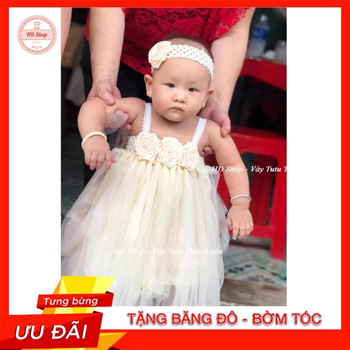 Đầm công chúa cho bé ️️ Đầm công chúa hoa cuốn kem đính đá cho bé gái 0 đến 6 tuổi