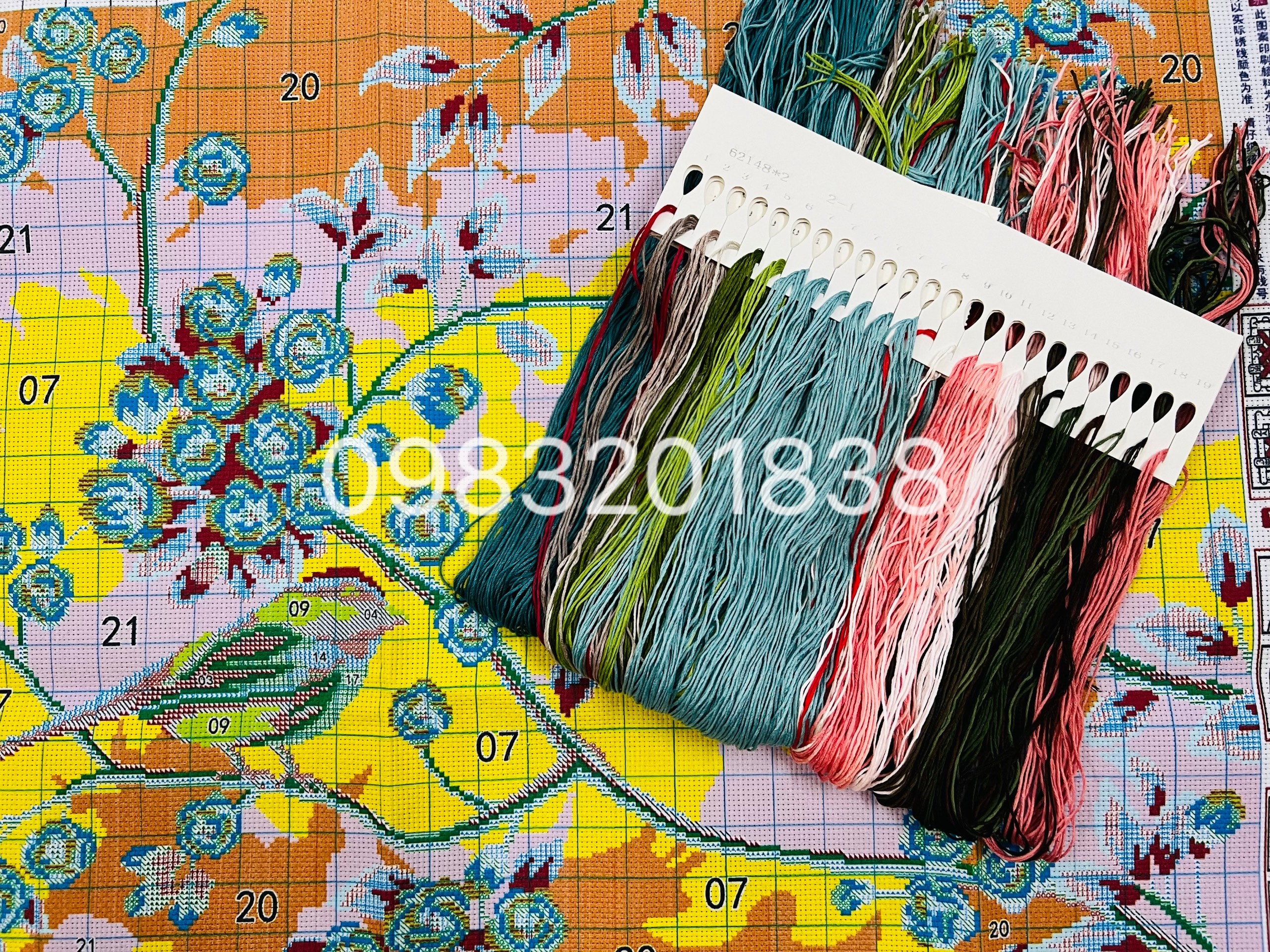 Tranh chữ thập đôi chim thêu kín nền 62148
