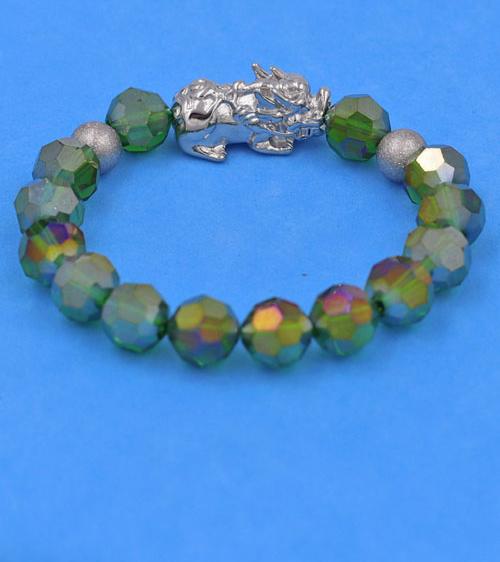 Chuỗi tay Pha Lê Xanh Đa Sắc cắt giác 10 ly Mix Tỳ Hưu inox 2 Bi VFLGXTHTRHB10 - Chuỗi tay thời trang phong thủy