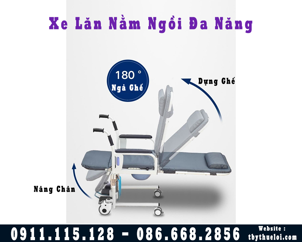 Xe Lăn Ngả Giường Nằm Đa Năng Đi Tắm ,Đi Vệ Sinh