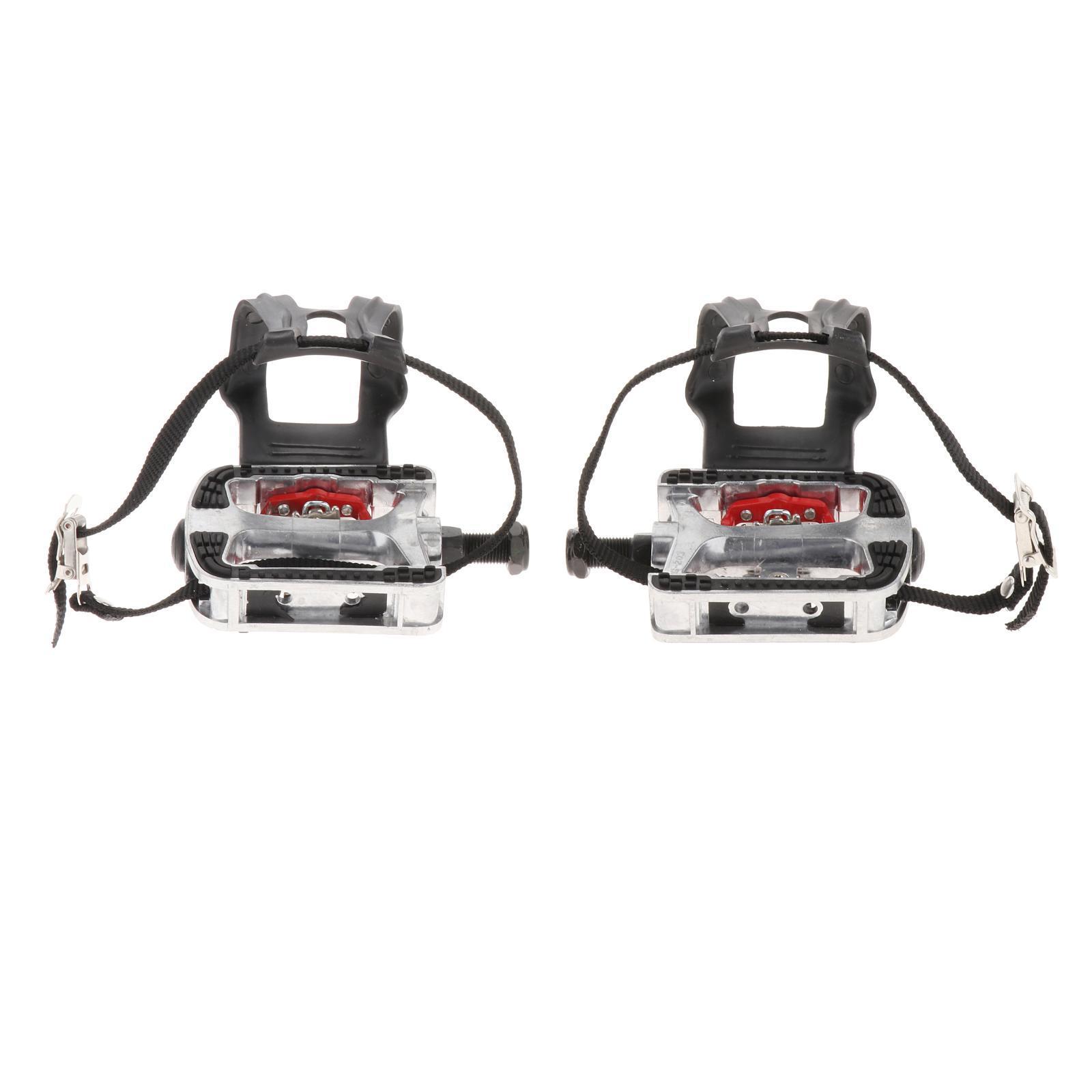 Bike Pedal with Straps and Toe Clips for Outdoor Cycling and Indoor Exercise Bike, Replacement Alloy Multipurpose Bicycle Pedals