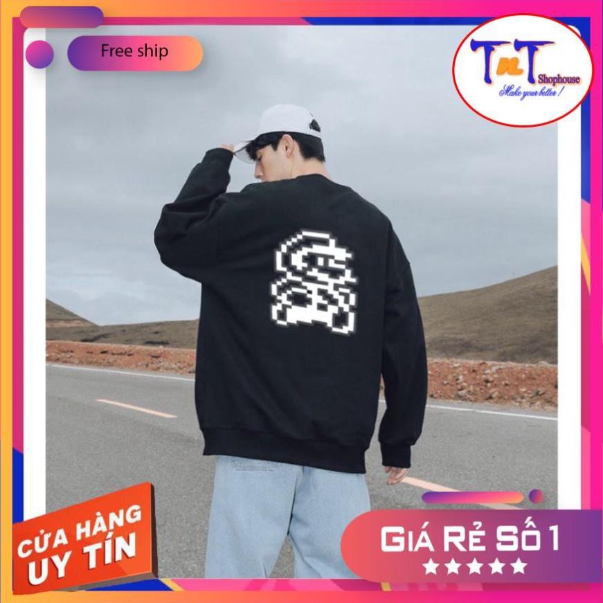 AS10 Áo Sweater Unisex ️/Áo nỉ Ulzzang phản quang unisex dài tay nam nữ - Mario