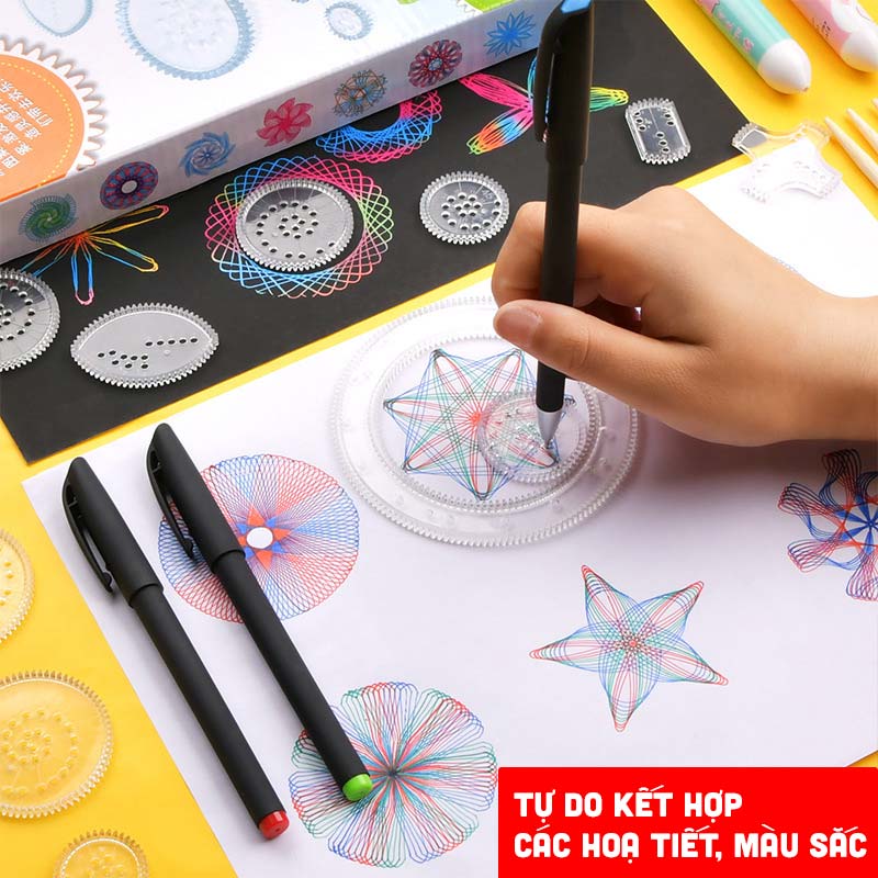 QUÀ TẶNG CHO NỮ BỘ THƯỚC VẼ HỌA TIẾT - THƯỚC VẼ SÁNG TẠO (SPIROGRAPH)