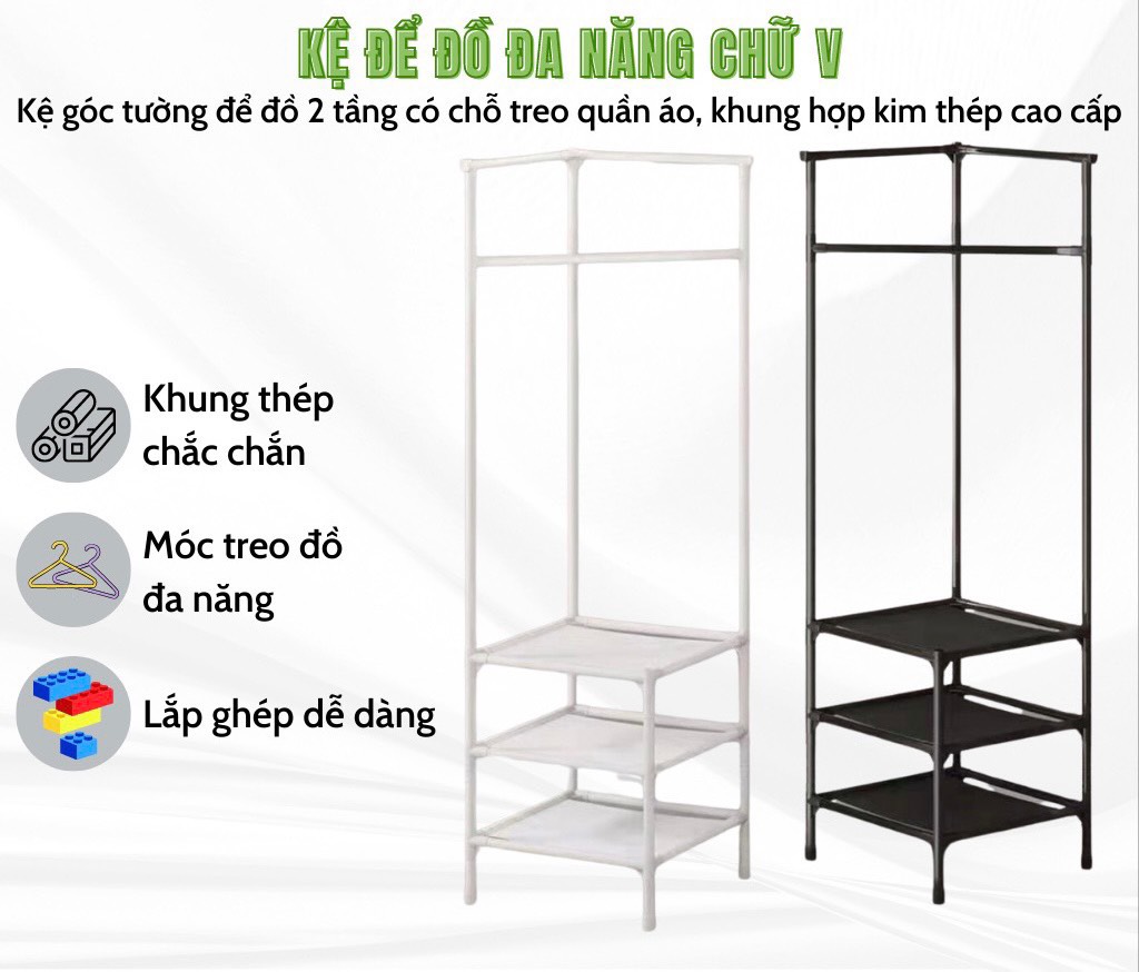 Kệ treo quần áo chữ V 3 tầng chắc chắn hàng loại 1 cao cấp ảnh 1.2.3