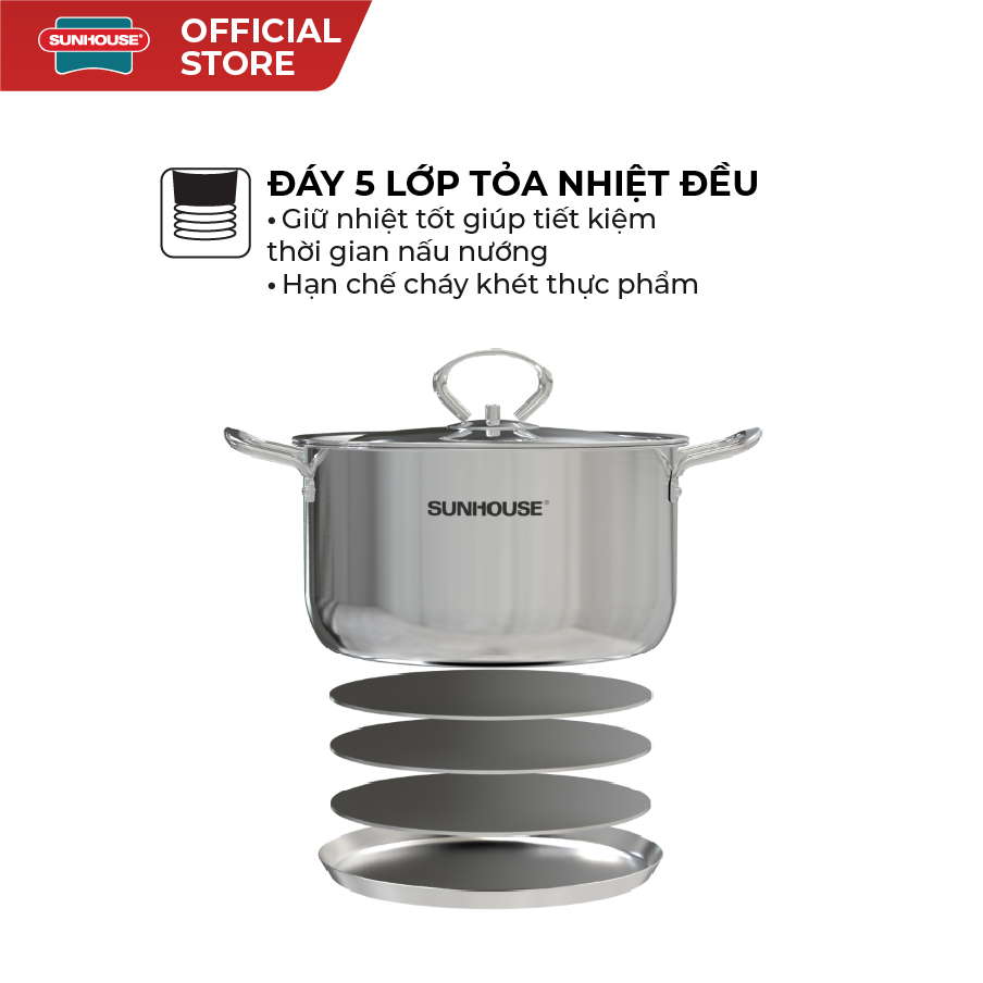 Bộ nồi chảo inox 5 đáy Sunhouse SHG995