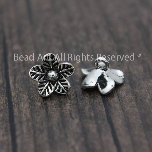 10MM Charm Khắc Hình Hoa Bạc 925 Dùng Làm Phụ Kiện Xỏ Vòng Tay, Trang Sức, Phong Thuỷ, Chuỗi Hạt - Bead Art
