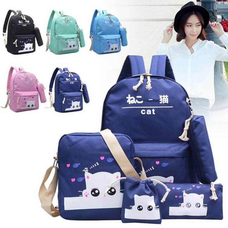 BỘ BALO TEEN THỜI TRANG CAT (GỒM 5 MÓN)