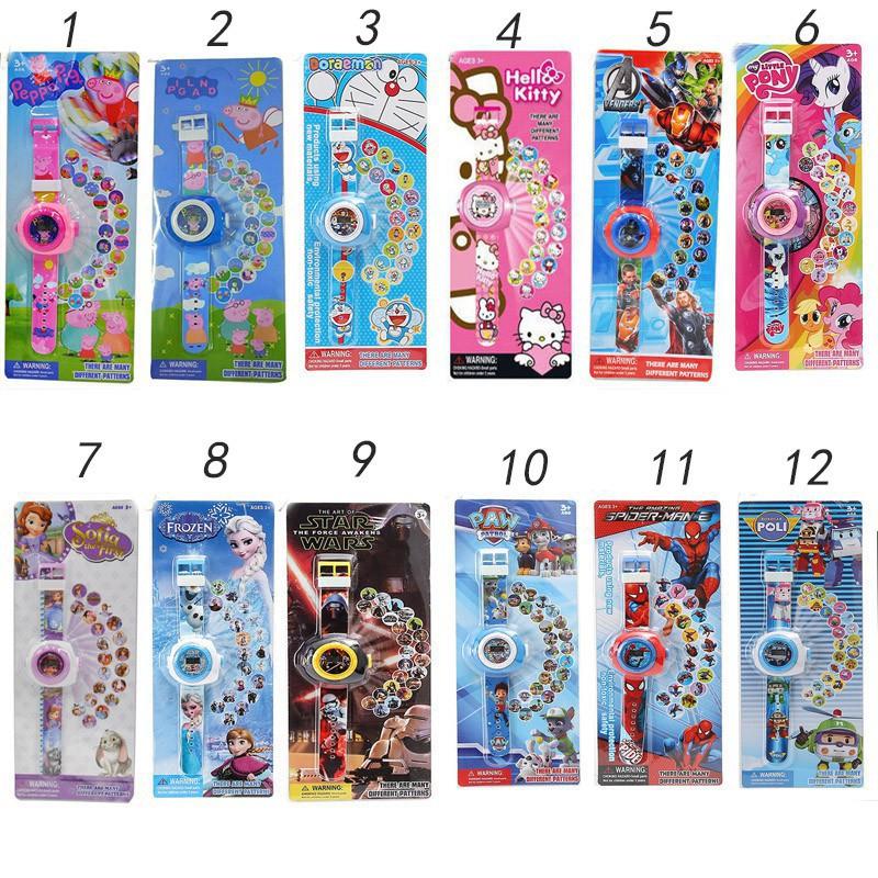 Đồng hồ kèm đèn led chiếu sáng 3D hình Hello Kitty / Doraemon 12 chiếc hình