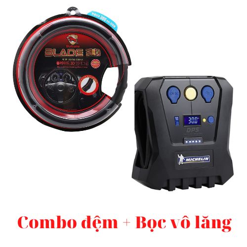 Combo Máy Bơm Lốp Michelin 12266 + Bọc Vô Lăng Xe Hơi Bullsone HQB02