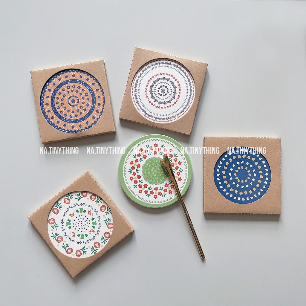 Miếng lót ly, đế lót cốc làm bằng đá thấm hút nước hoạ tiết Boho Vintage phong cách Hàn Quốc NA0061
