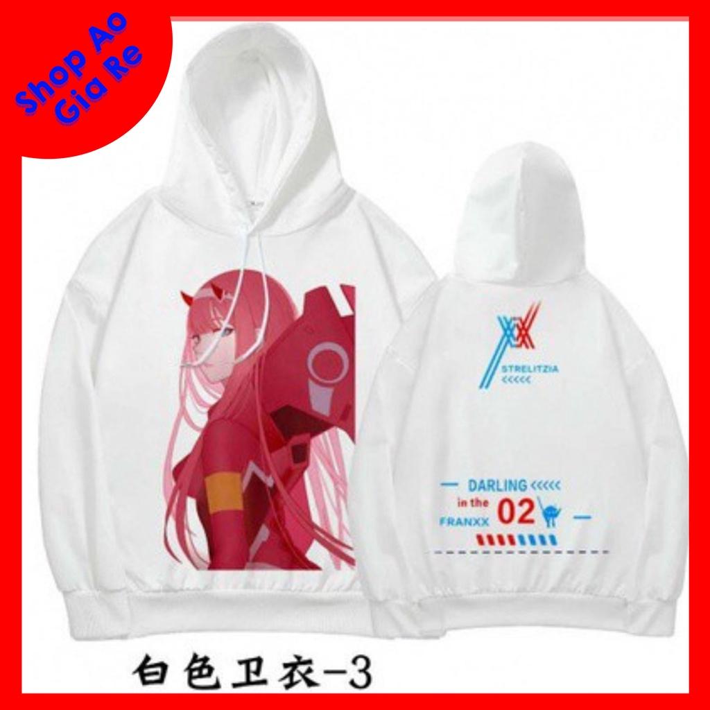 BST Áo Hoodie Trắng in hình anime Darling in The franxx mẫu in nhân vật Zero Tow