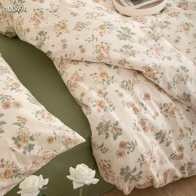Bộ Chăn Ga Gối Cotton Living 100%cotton Hàng Nhập Khẩu Cao Cấp 4 Món Hoa Nhí Vintage