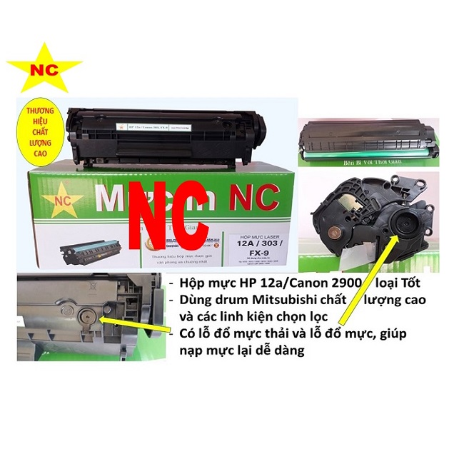 Hộp mực dành cho Canon LBP 2900, 3000 . Hàng chính hãng NC có mã hộp mực 302 / HP 12A dùng cho máy in