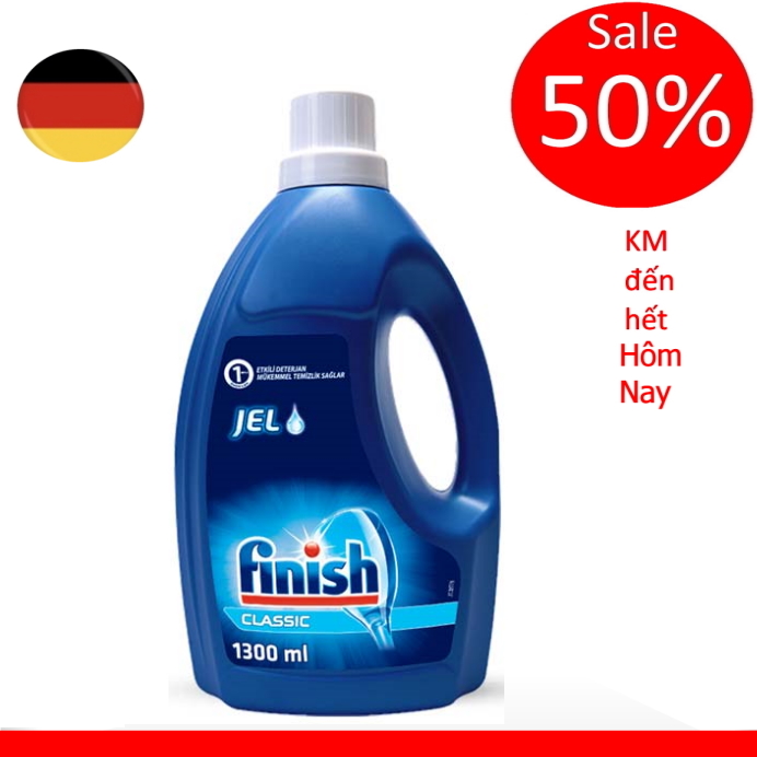 Gel rửa bát Finish Classic 1.3l - 2 chức năng, xà phòng rửa bát Finish Gel 1300ml dùng cho máy rửa bát