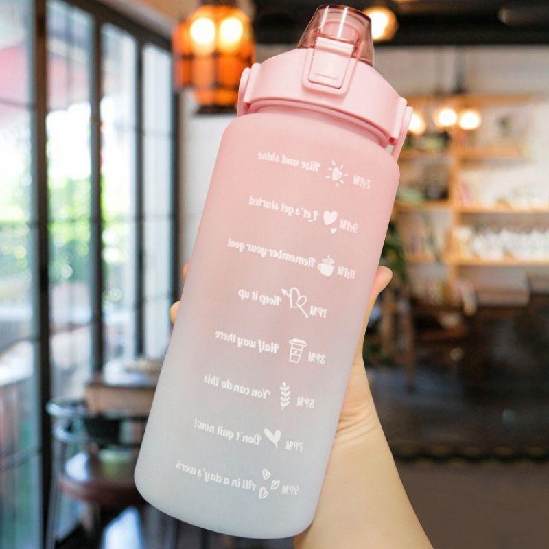 Bình Nước 2L - Có Vạch Kẻ Chia ML Cho Mỗi Ngày - Có Ống Hút Siêu Tiện Lợi