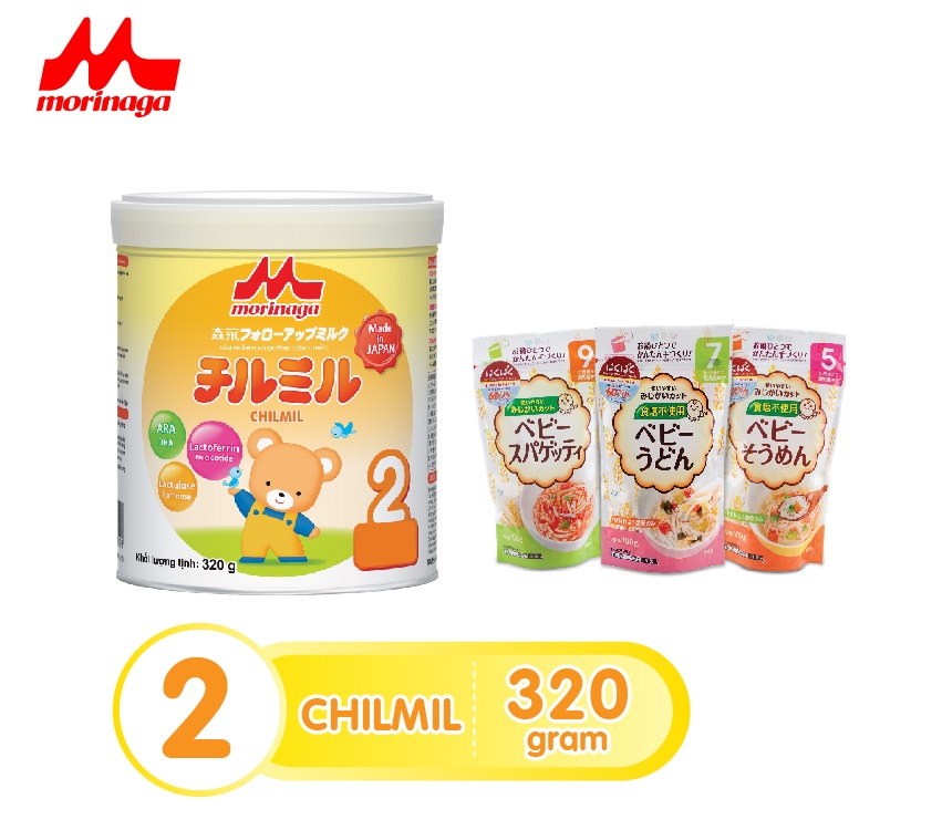 Sữa Morinaga số 2 Chilmil  hộp 320gr và 1 gói cháo ăn dặm (ngẫu nhiên)