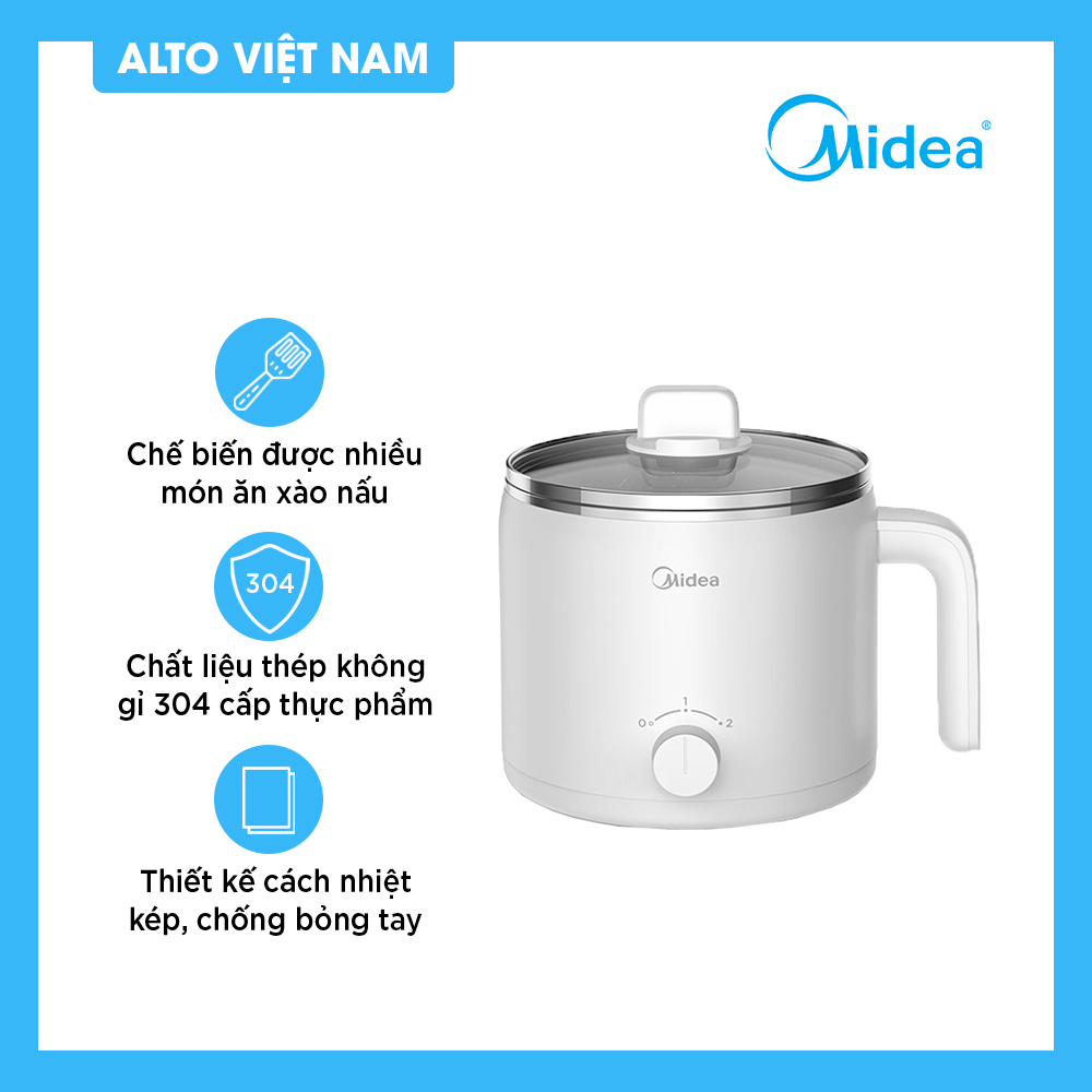 Nồi điện đa năng MIDEA Nồi lẩu điện mini nấu hầm xào luộc Làm nóng nhanh Cảm ứng chống cháy nổ 2 Mức nhiệt độ Hàng chính hãng