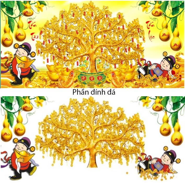 Tranh đính đá tấn tài tấn tộc tiền vàng VS487 - 130 x 60 cm - chưa đính