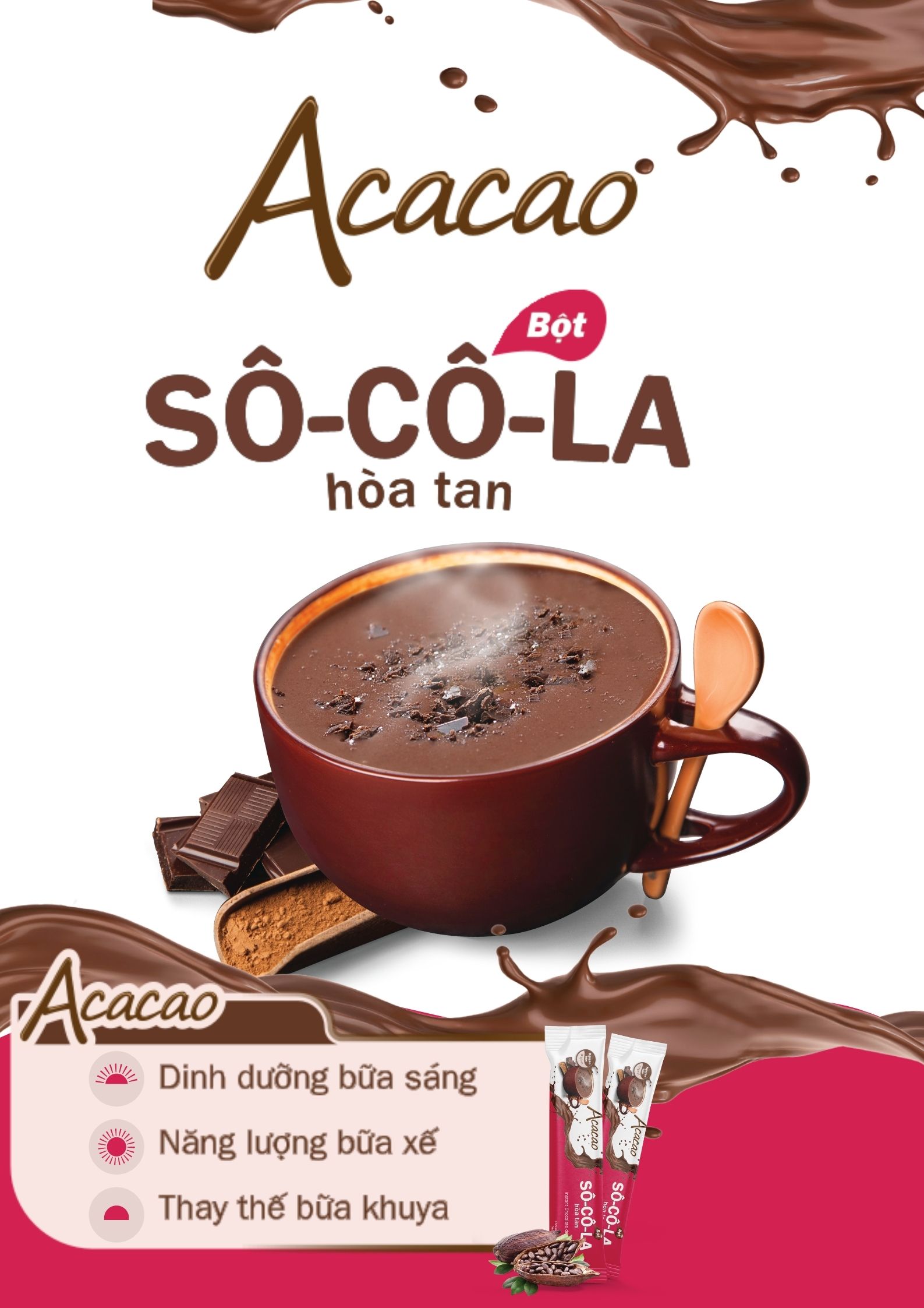 Bột socola hòa tan uống liền dinh dưỡng, Sô Cô La NGUYÊN VỊ, không chất béo chuyển hóa